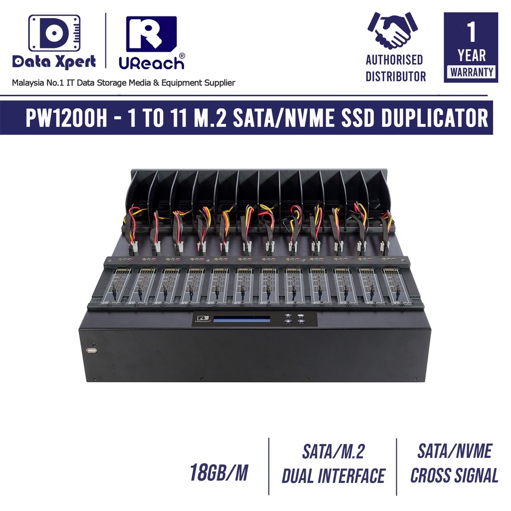 U-Reach PW1200H 1 to 11 M.2 SATA/NVME SSD Duplicator & Data Eraser