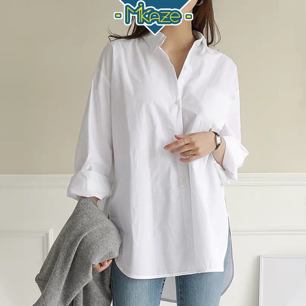 MIKAZE - INTHIRA Women Long Sleeve Casual Blouse Loose Split Hem Plus Size