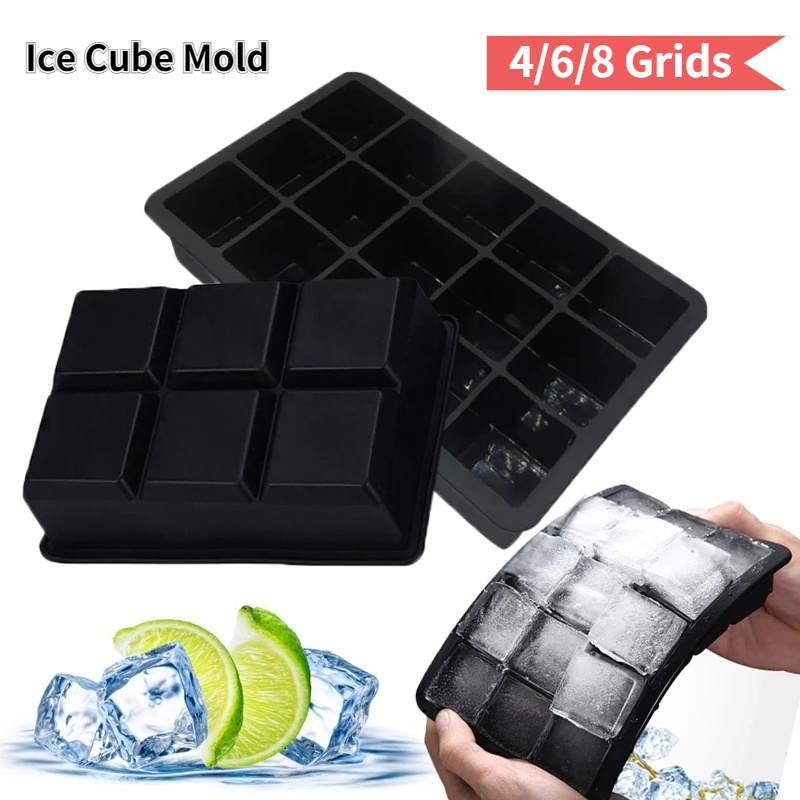 4/6/8 Grids Big Ice Tray Mold / Food Grade Silicone Ice Cube Square Molds / Reusable DIY Ice Maker Kitchen Accessories