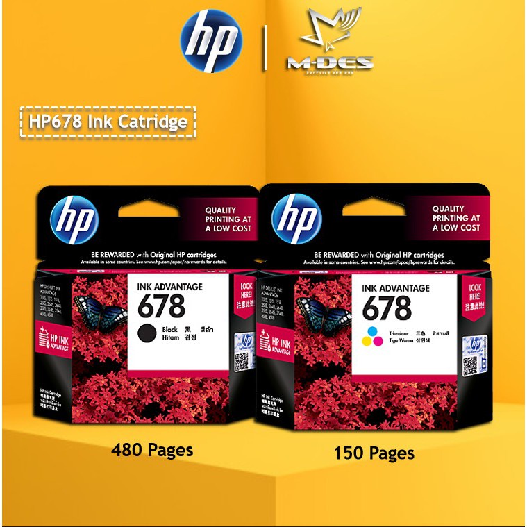[100 ORIGINAL] HP 678 Black TriColor Ink Cartridge / HP INK / For