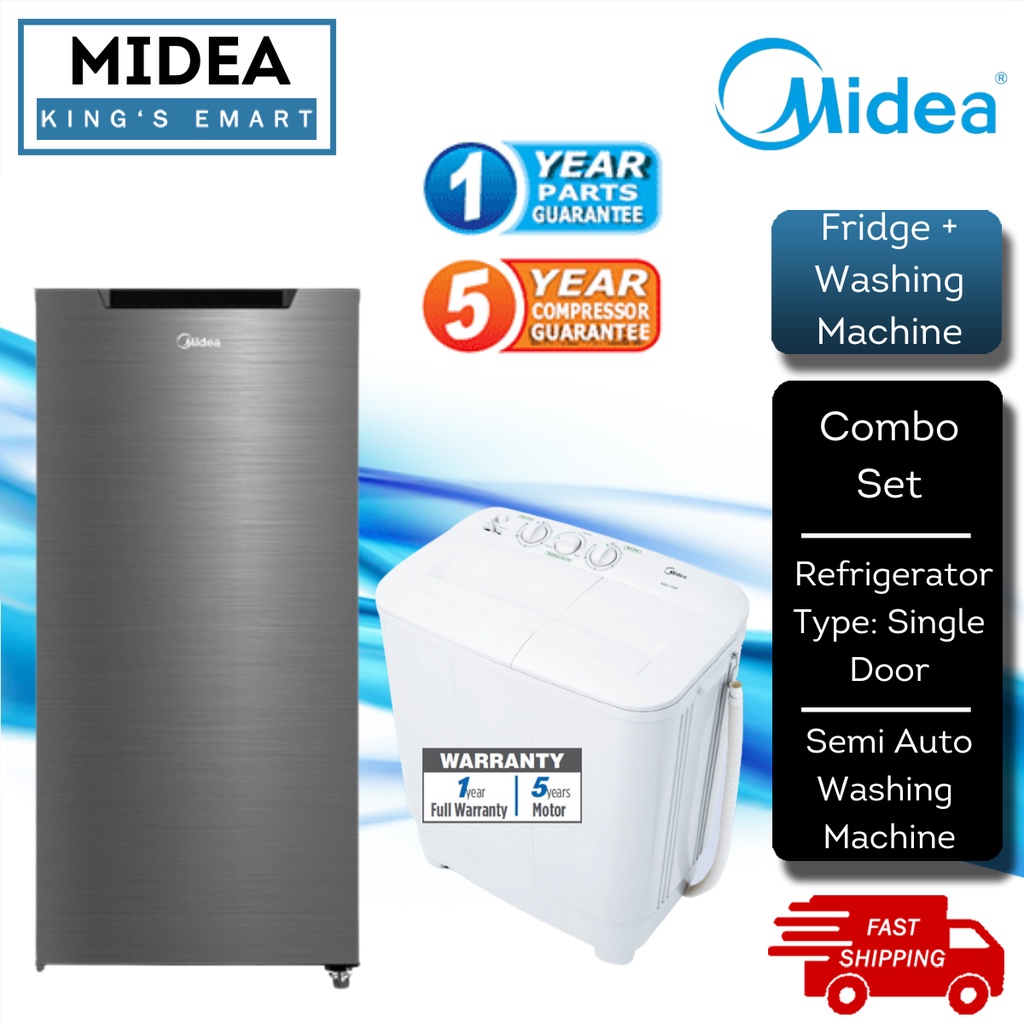 【COMBO SET】Midea 1 Door Fridge Refrigerator (163L) & Semi Auto Washing Machine Washer(6kg) MSW-6008P Combo Set