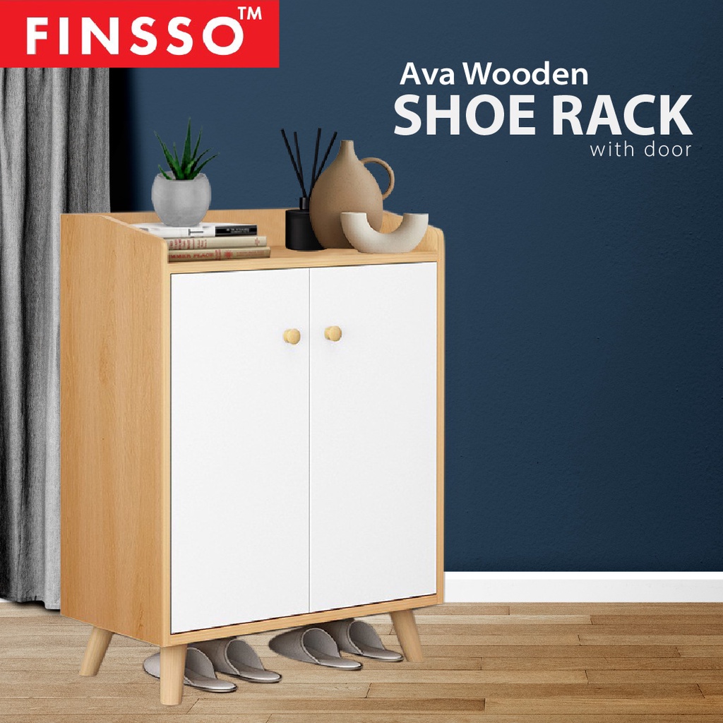 FINSSO : AVA Wooden Shoe Rack with door / Rak Kasut