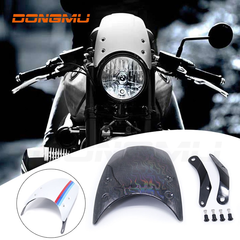 5-7'' Motorcycle Headlight Windshield Windscreen with Mount Bracket Cafe Racer