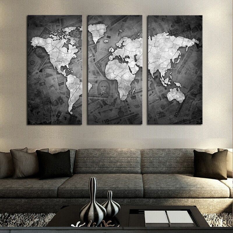 3 Panel Canvas World Map Framed) 3 Pieces World Map Canvas Art Set | Shopee Malaysia