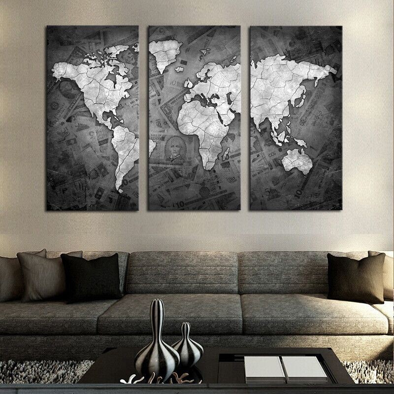 3 Panel World Map Framed) 3 Pieces World Map Canvas Art Set | Shopee Malaysia