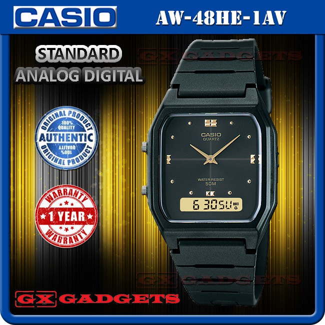 Casio Aw 48he 1av Standard Analog Digital Watch Dual Time Calendar Alarm Stopwatch Resin Band Wr50m Aw 48he Shopee Malaysia