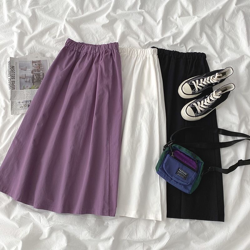 Pencil skirt 2021 new white Japanese A-shaped tooling skirt women's medium length Korean high waist slim skirt