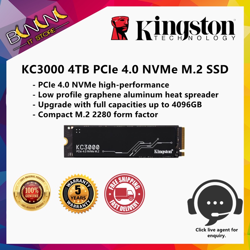 Kingston KC3000 4TB PCIe 4.0 NVMe M.2 SSD High-Performance Storage for ...