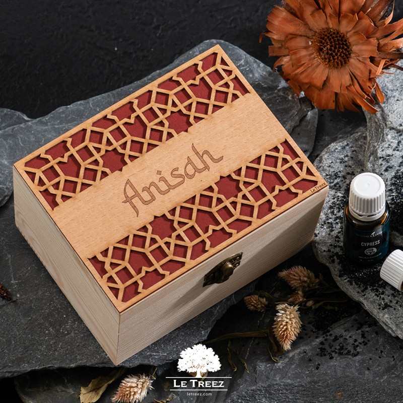 Wooden Essential Oils Box Solid Wood Case Holder MOROCCAN M Aromatherapy Bottles Jewellery Storage Organizer Ready Stock