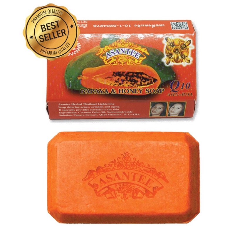 ASANTEE ORIGINAL THAI SABUN PAPAYA AND HONEY SOAP+Q10 SKIN WHITENING ...
