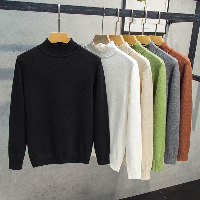 New Style Half Turtleneck Sweater Men, Autumn Winter Warm Korean Version Trendy Knitted Bottoming Shirt, Simple All-Match Woolen Clothes