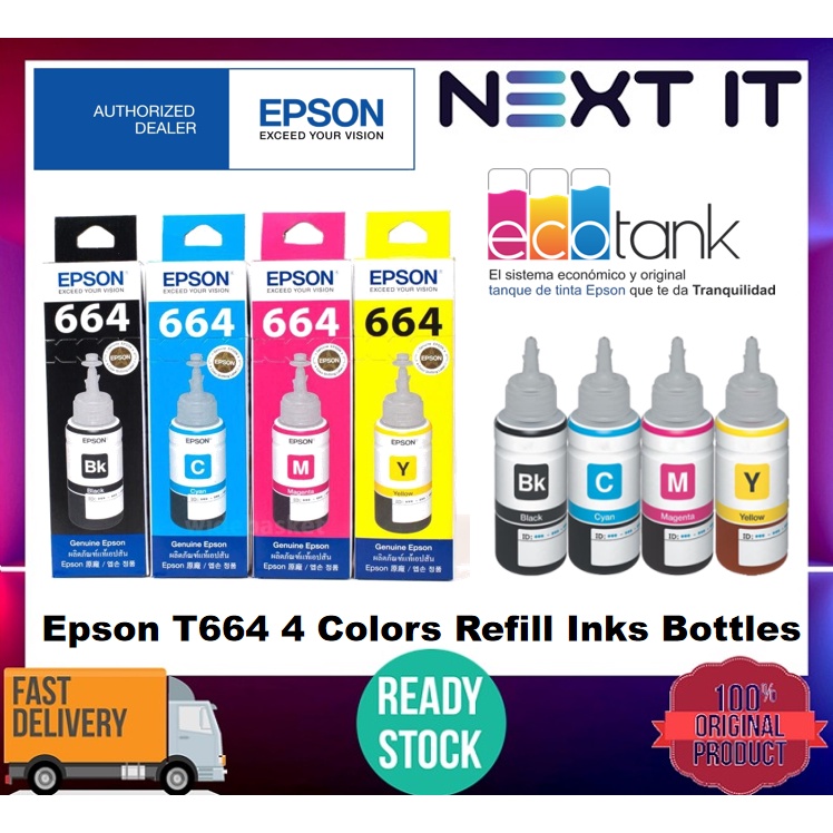 Epson T664 Original Refill Ink Black Cyan Magenta Yellow Shopee Malaysia 7320