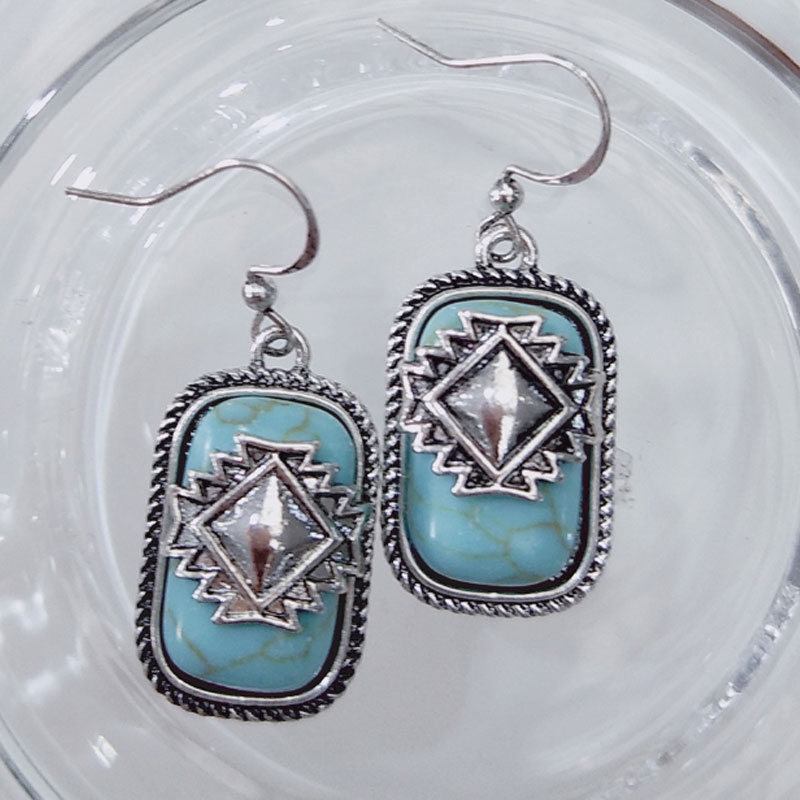Tibetan 925 Silver Turquoise Dangle Hook Earrings Handmade Women Boho Jewelry