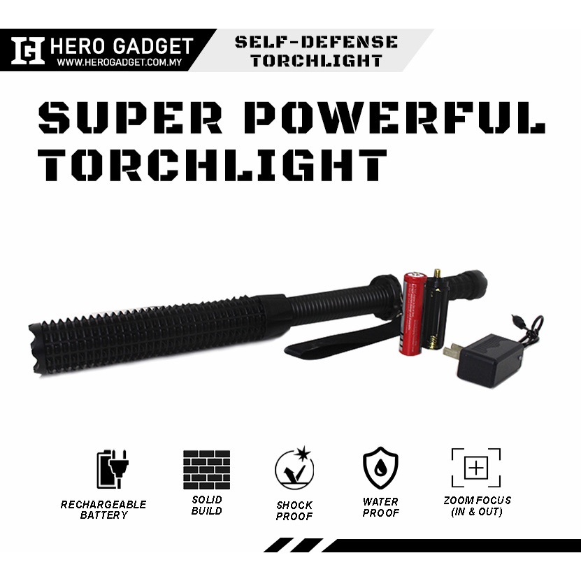 [[ READY STOCK ]] HERO GADGET SUPER POWERFUL TORCHLIGHT. ALLOY MATERIAL. ZOOM IN & OUT FOCUS. ADJUSTABLE LENGTH