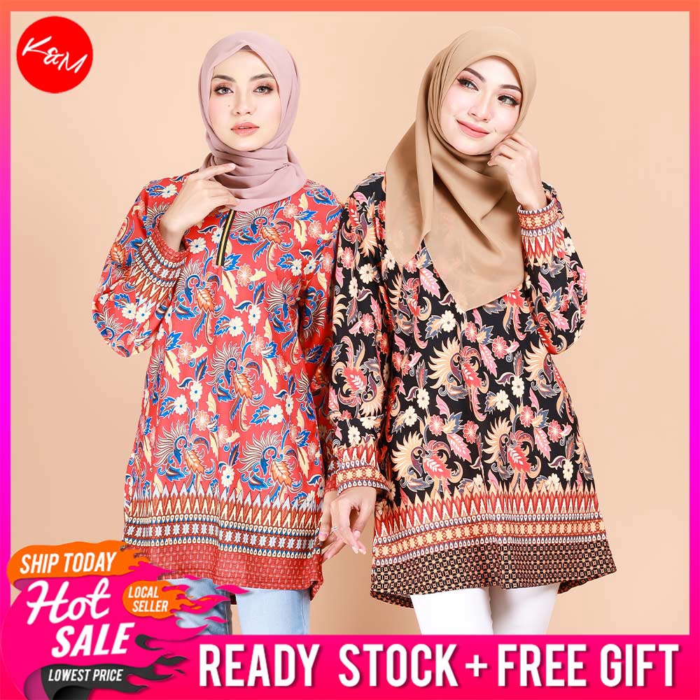 KM Women S 5XL Plus  Size  Alaisyah Flora Batik Front Zip 