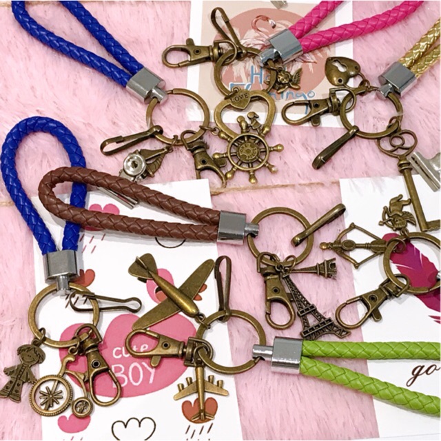 Creative Vintage Antique Bronze Unique Eiffel Tower Anchor Aeroplane Couple Key lock Bicycle Guardian Angel Keychain