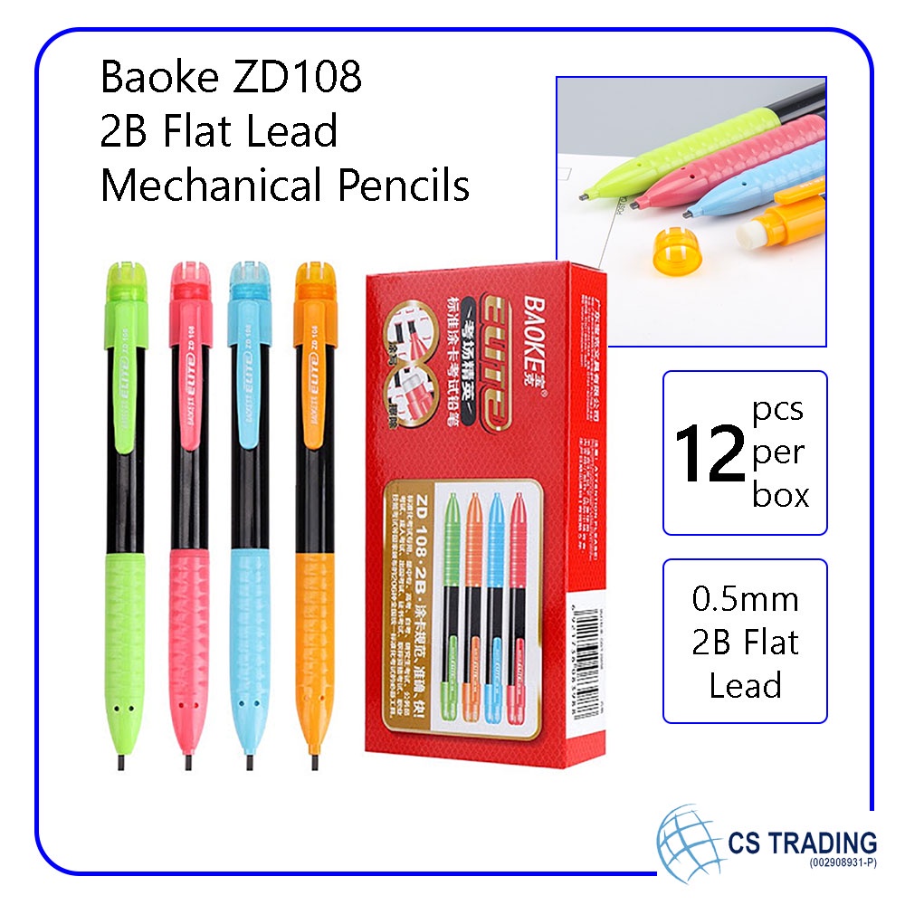 6 X New Baile BL-530  Mechanical Pencil 1.8mm Flat Type Lead 2B Grades Plastic 