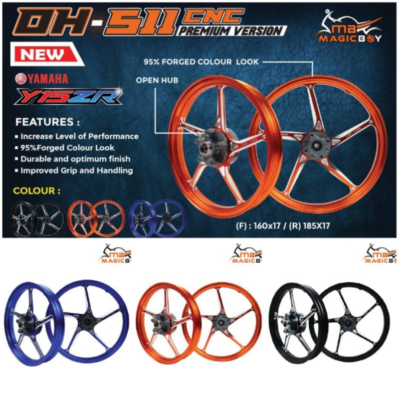 MAGIC BOY Y15ZR 511 SPORT RIM OPEN HUB 160 / 185 x 17CNC OH YSUKU Y15 ...