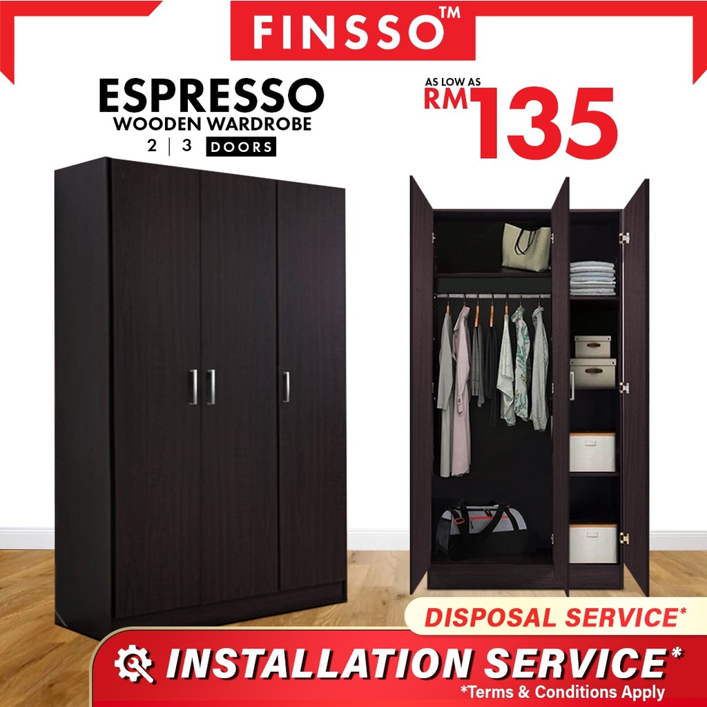 READY STOCK FINSSO : (CUSTOMIZE AVAILABLE) 3 Door Wooden Wardrobe / Almari Baju