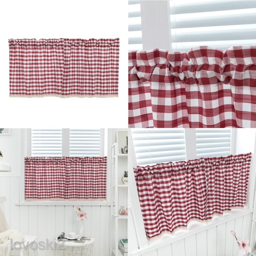 Check Plaid Gingham Window Curtain, Red And White Kitchen Curtains