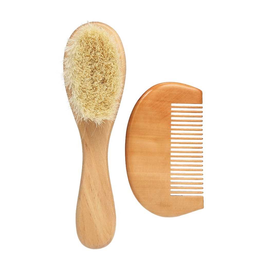 New Baby Hair Brush Comb Set Wooden Handle Newborn Baby Hairbrush