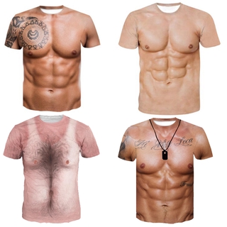 Ready Stock!  Novelty Mens Casual Short Sleeve 3D Chest Muscle Printing Graphic T-Shirt Funny Tops Tee