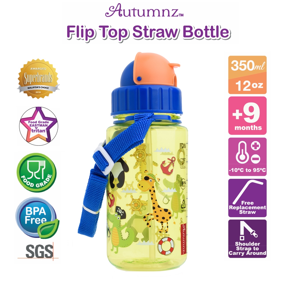 ORIGINAL AUTUMNZ 350ml /12oz Flip Top Straw Bottle Kids Staw Drinking ...