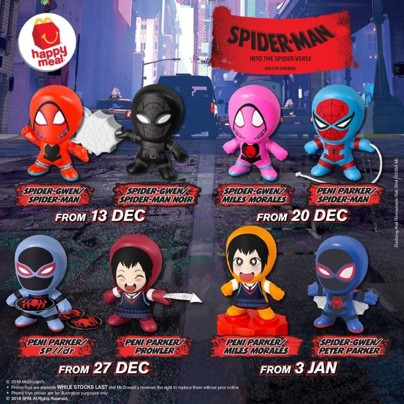 ON HAND COMPLETE SET OF 6 MCDONALDS 2018 SPIDER-MAN Into the Spider-Verse 