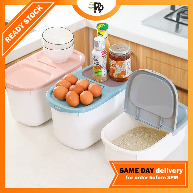 POWERBELI Large Capacity Rice Storage Box Cereal Storage with Cup Rice Barrel Dispenser