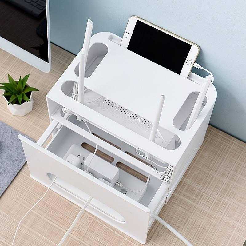 Double Layer Router Storage Box With Drawer | Desktop Storage Box