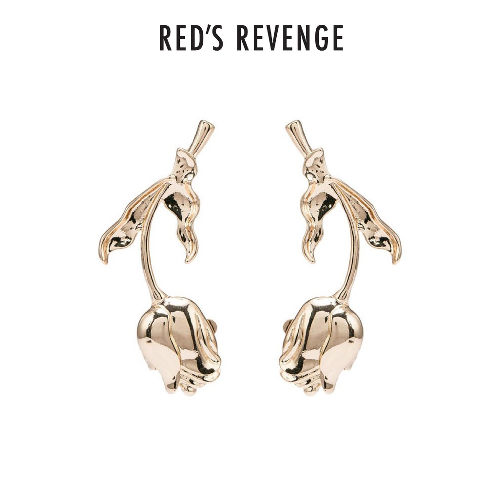 Red's Revenge Golden Rose Flower Dangle Earrings