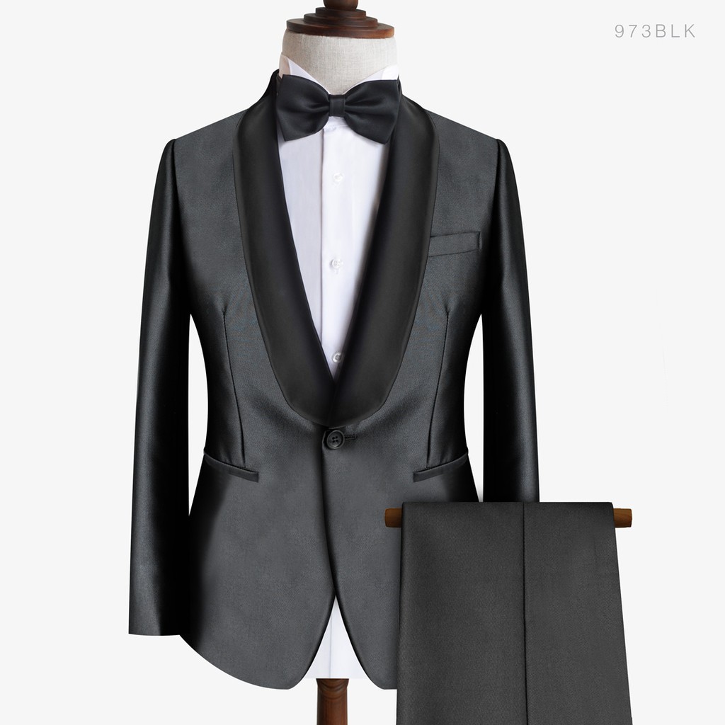 Shinny Black Slim Fit Shawl Lapel 1 Button Tuxedo Wedding Dinner ...