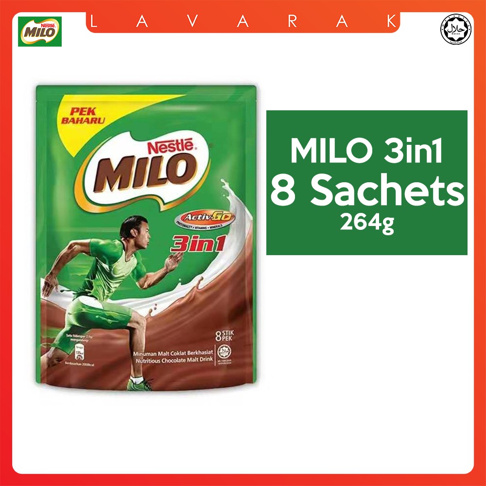 [READY STOCK] Nestle MILO ActivGo Instant MILO 3 in 1 [8 Sachets] (33g