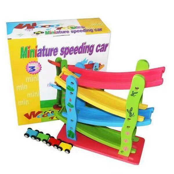 YQ 4 Level Sliding Track Miniature Speeding Car Wooden Toy Wooden Car