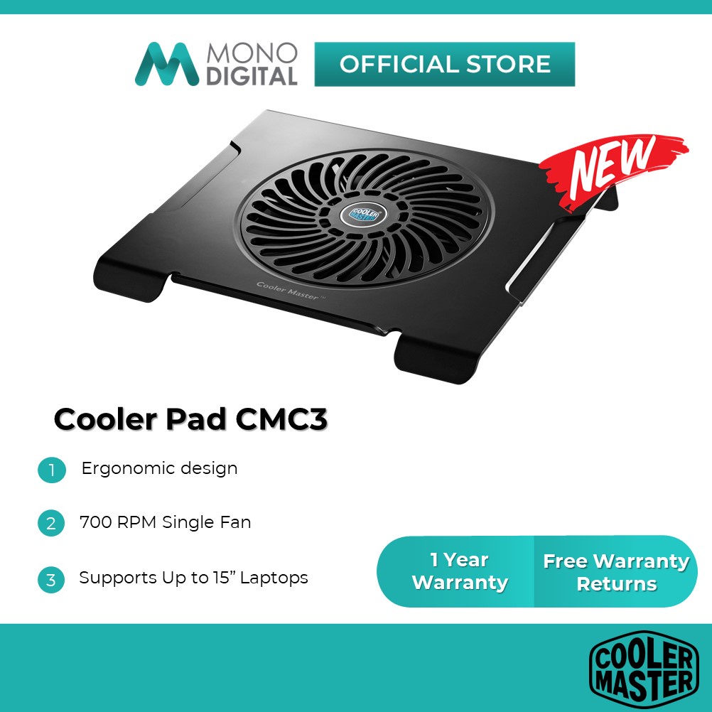 Cooler Master CMC3 NotePal Laptop Cooler Pad with 200mm Silent Fan, Support Up to 15" Notebook (R9-NBC-CMC3-GP)