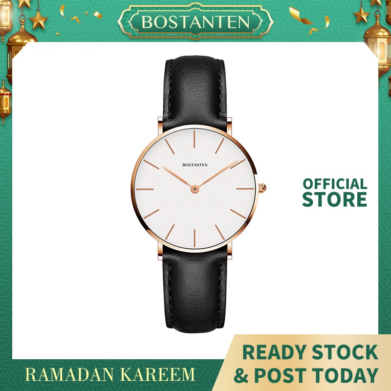 Couple Watch Bostanten Dial Women Leather Quartz Watch Classic Rainbow Jam Tangan Perempuan [Free Box]