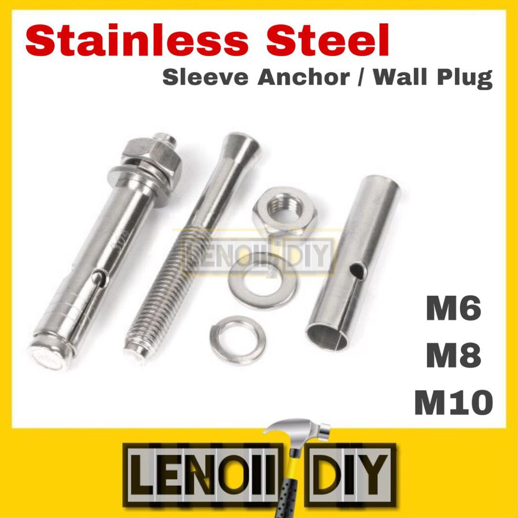 M6/M8/M10 SUS 304 Stainless Steel Sleeve Anchor Wall Plug Plug Dinding Stainless Steel M6 (1/4