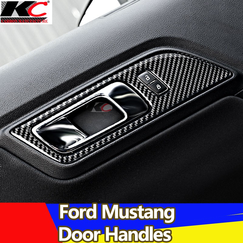 For Ford Mustang Carbon Fiber Interior Door Handles Door Bowl Decorative Sticker