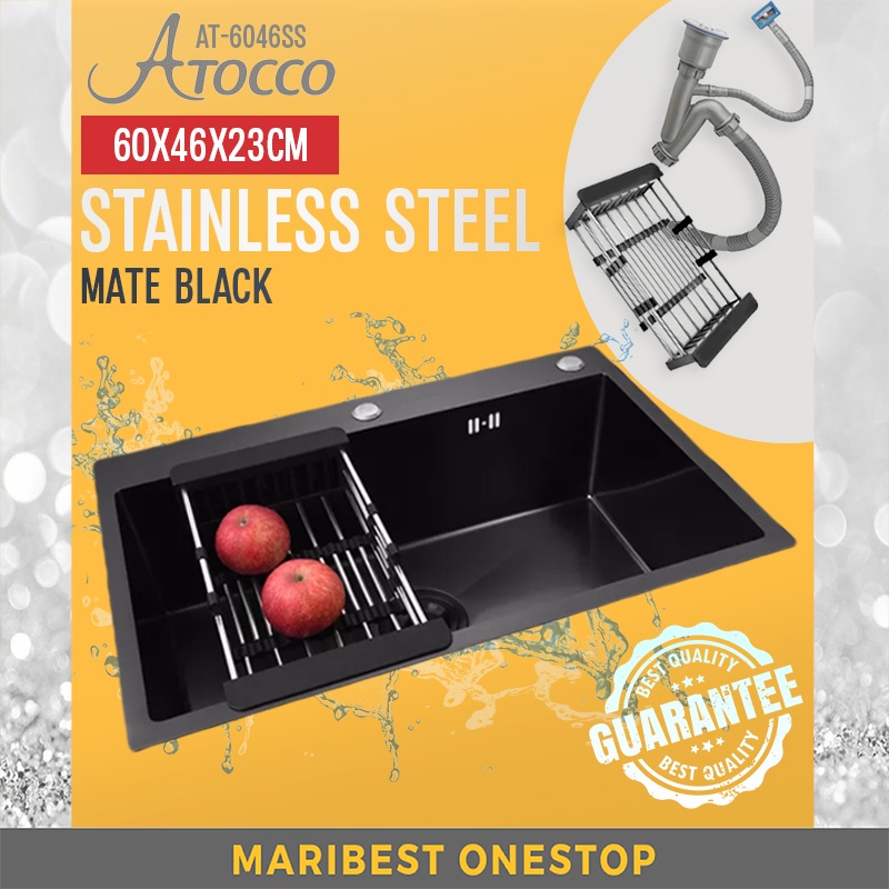 ATOCCO AT-6046BLACK (60x46cm) Nano Kitchen Sink Black Matte Sink 304 Stainless Steel Satin Silver Basin Dapur 厨房水盆洗菜盆
