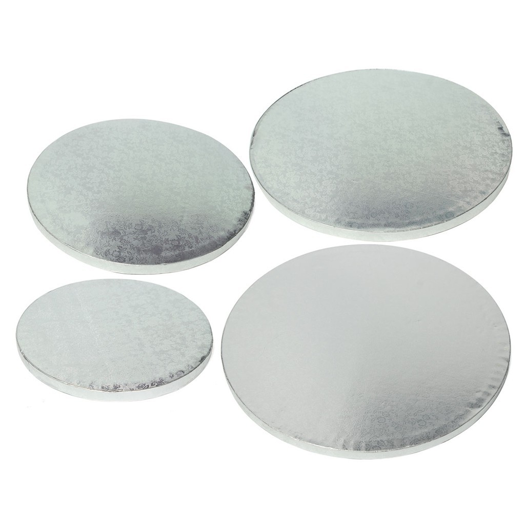 Professional Quality Square and Round Silver Cake Base Display Drum Board 12mm Thick Bakers Kit Silver ROUND , 8 inch , Set of 1 PC