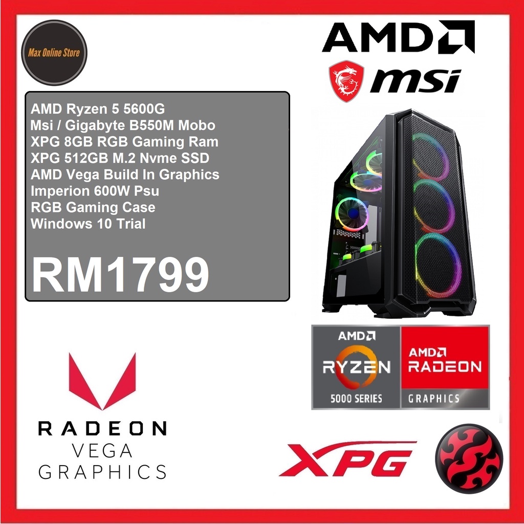 Gaming PC Desktop AMD Ryzen 5 5600G/8GB/512GB SSD/Vega Graphics/600W