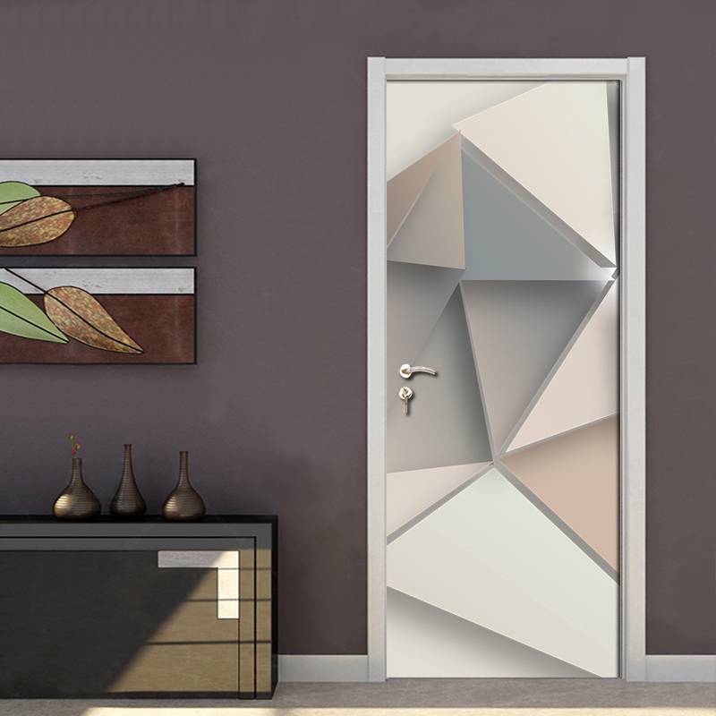 2pcs Set Creative Geometric Pattern Door Stickers Wall Home Pvc Waterproof Bedroom Door Sticker Wallpaper Wall Decals