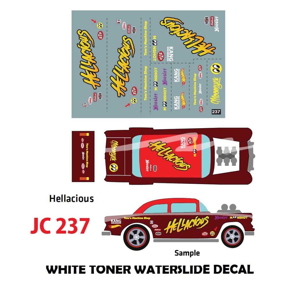 JC237 HEILACIOUS DECALS Hotwheels 164 diecast custom white toner
