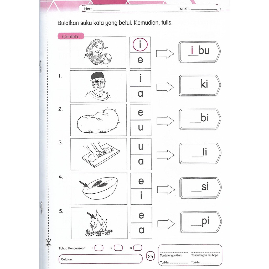 Suku Kata Prasekolah Latihan Bahasa Melayu Tadika 6 Tahun