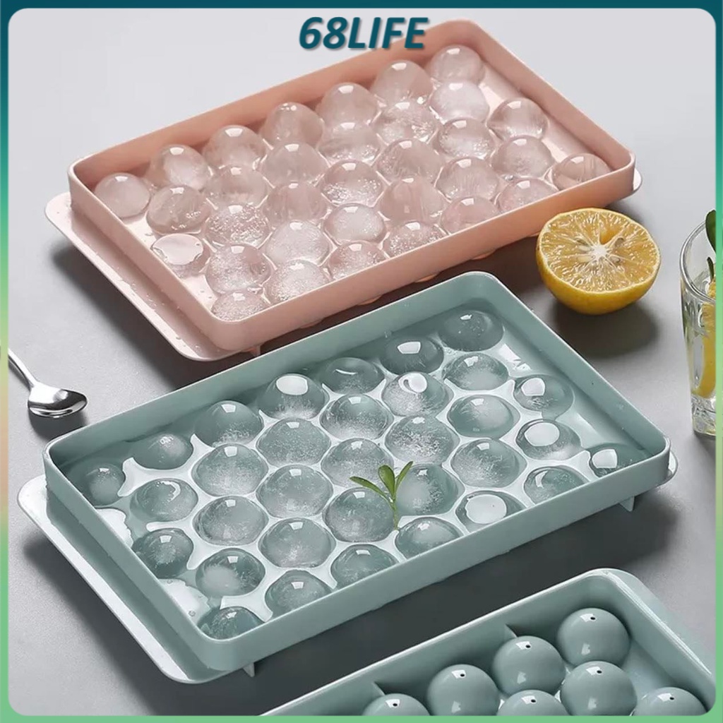 [M'sia Stock] Round Ice Cube Ball Mold Tray Maker with Lid 33 Grid Food Grade Frozen Storage Ice Box BEKAS ACUAN