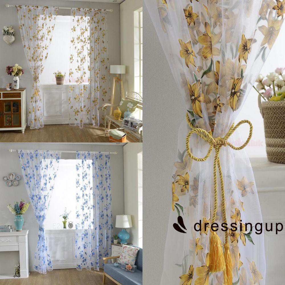 Sms Sheer Curtain Floral Flowers Printing Voile Door Window