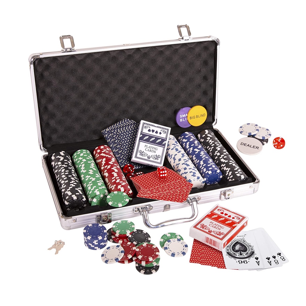 300 PLASTIC POKER CHIPS RED WHITE AND BLUE BETTING CHIP WITH STORAGE TRAY 