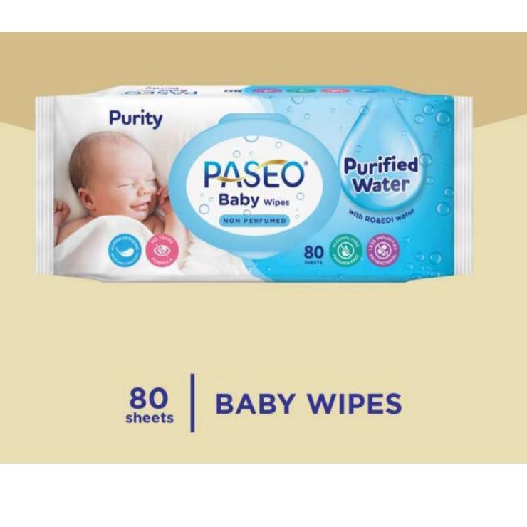 Official Paseo Purity Baby Wipes Non Perfumed 80s Tissuee Wipes Baby