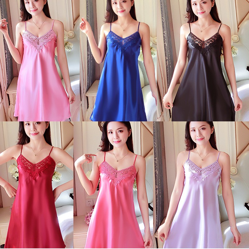 Sexy nightdress ladies silk pajamas women's baju tidur ...