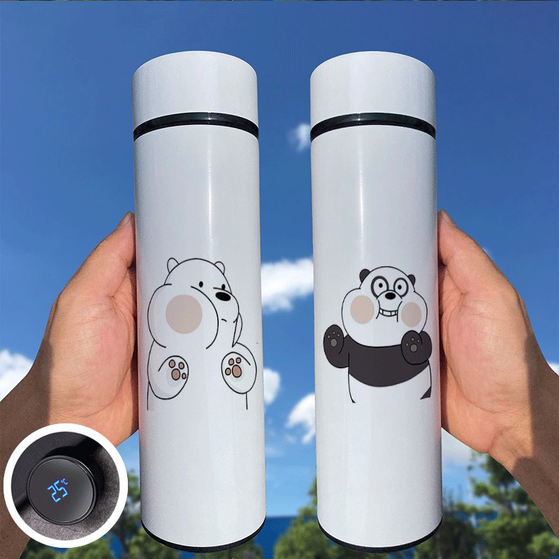 可爱三只裸熊保温杯 咱们裸熊智能裸熊We Bare Bears Intelligent Temperature Measuring Thermos led Bottle Mug裸熊智能測溫保溫杯 500ML